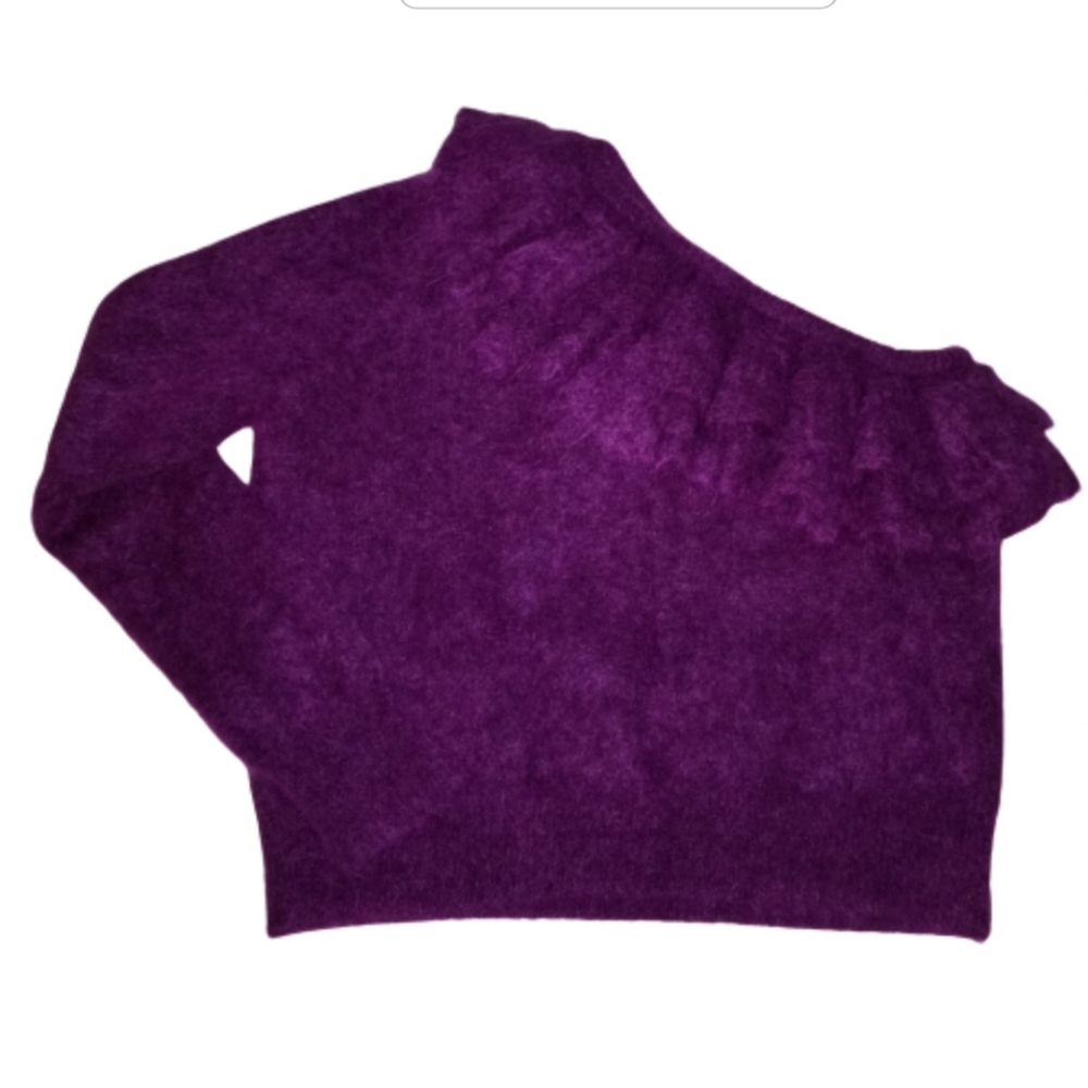 ZARA  Purple Ruffle Mohair Sweater One Shoulder